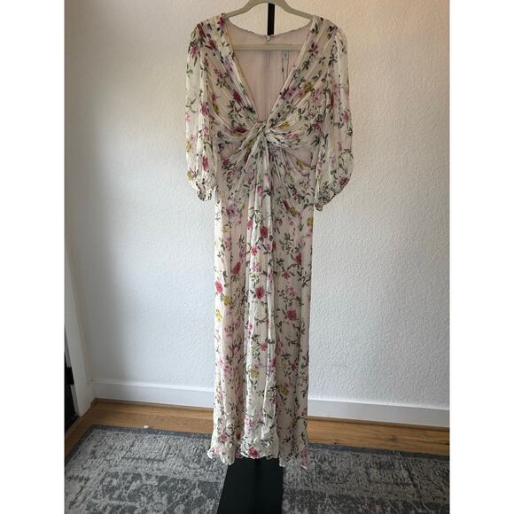 ML Monique Lhuillier | Floral Pleated Chiffon Gown - Picture 4 of 9